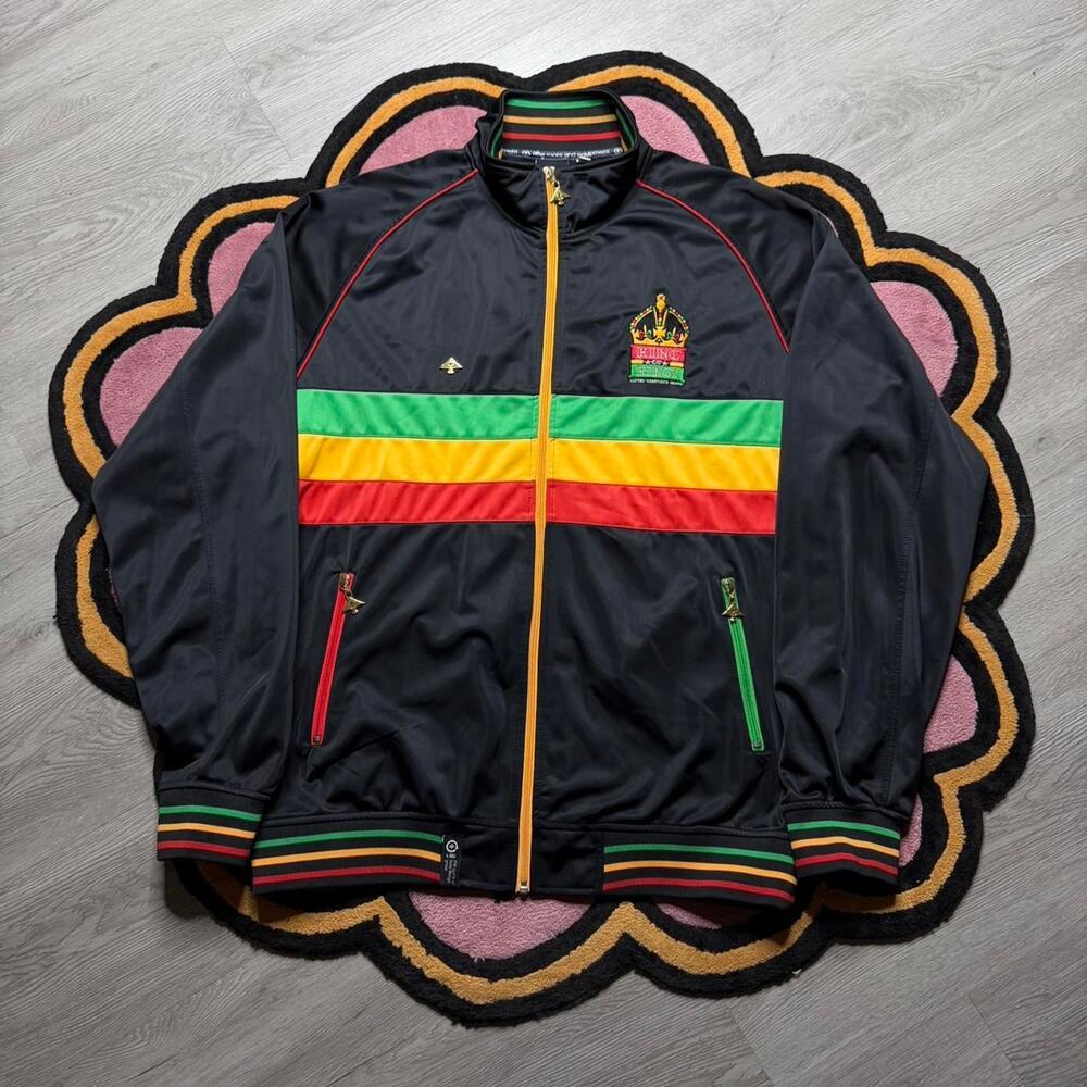 Vintage Y2K LRG King of Kings Rasta Full Zip Track Jacket Size 2XL Black
